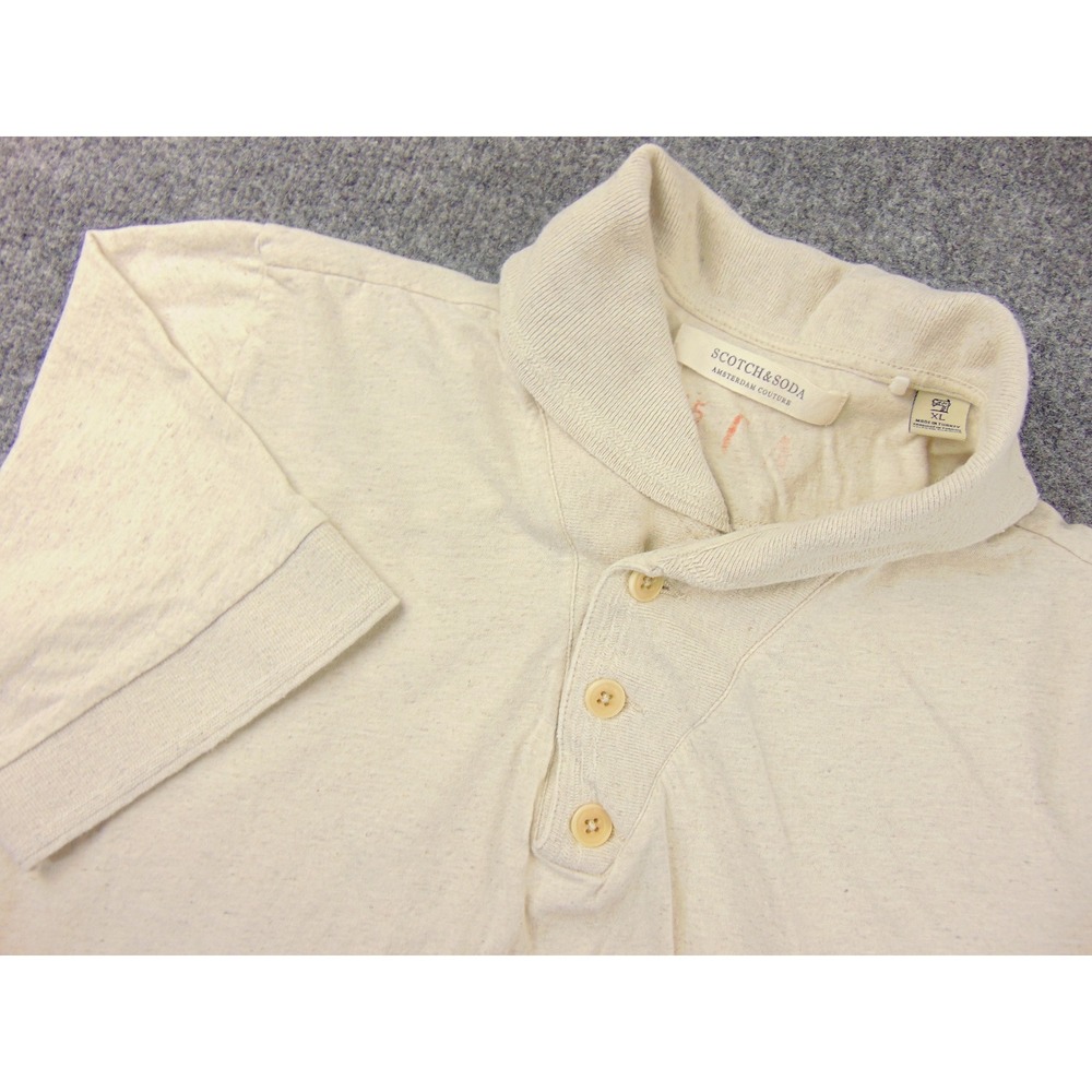 Scotch & Soda Polo Shirt Mens XL Shawl Collar Cream Knit Preppy Short Sleeve